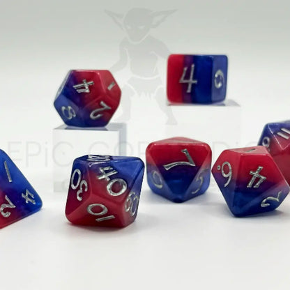 Best Of Both Blue & Red 7Pc Dice Set Resin