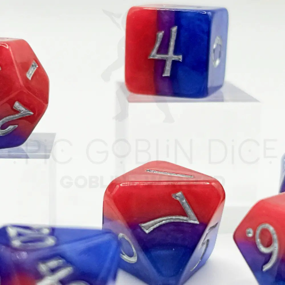 Best Of Both Blue & Red 7Pc Dice Set Resin