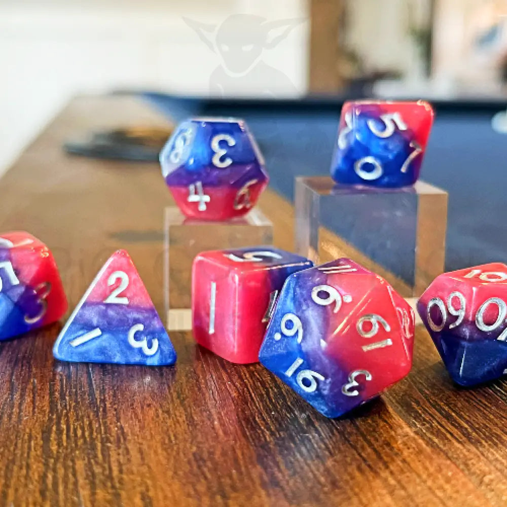 Best Of Both Blue & Red 7Pc Dice Set Resin