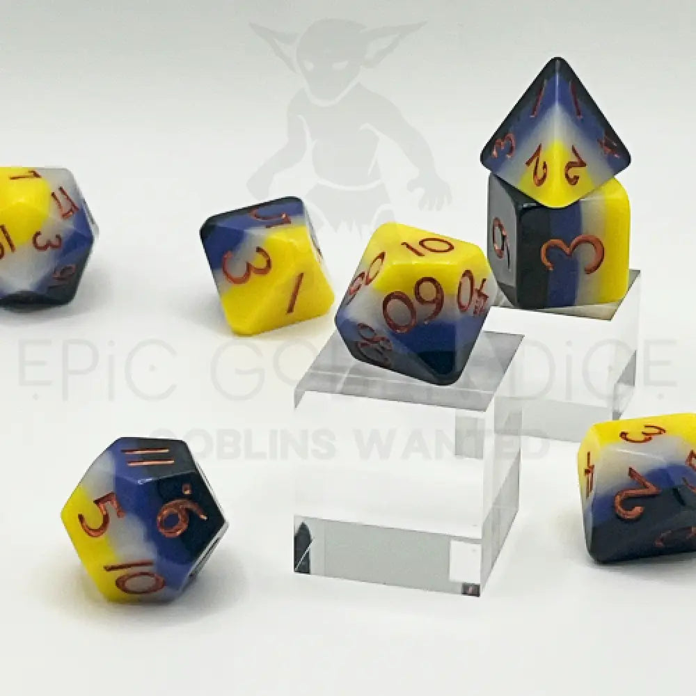 Bold Black & Yellow 7Pc Dice Set Resin