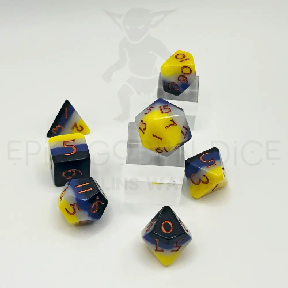 Bold Black & Yellow 7Pc Dice Set Resin