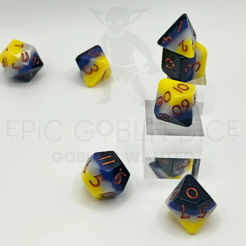 Bold Black & Yellow 7Pc Dice Set Resin