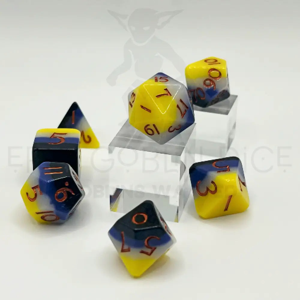 Bold Black & Yellow 7Pc Dice Set Resin