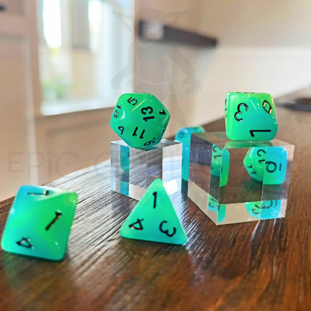 Cosmic Stones - Green Aura 7Pc Dice Set Acrylic