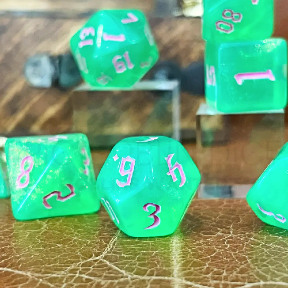 Galaxy Dust Neon Green 7Pc Dice Set Acrylic