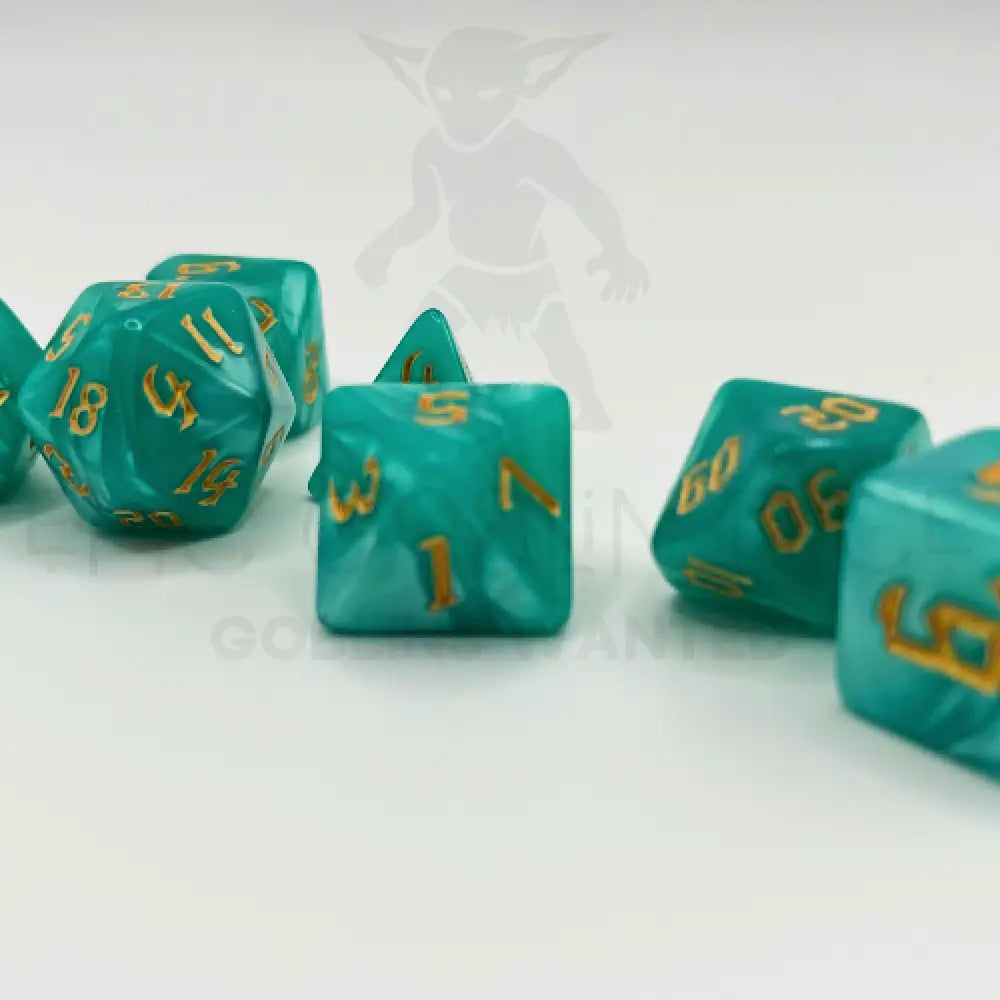 Green Marble 7Pc Dice Set Acrylic