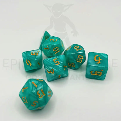 Green Marble 7Pc Dice Set Acrylic