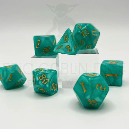 Green Marble 7Pc Dice Set Acrylic