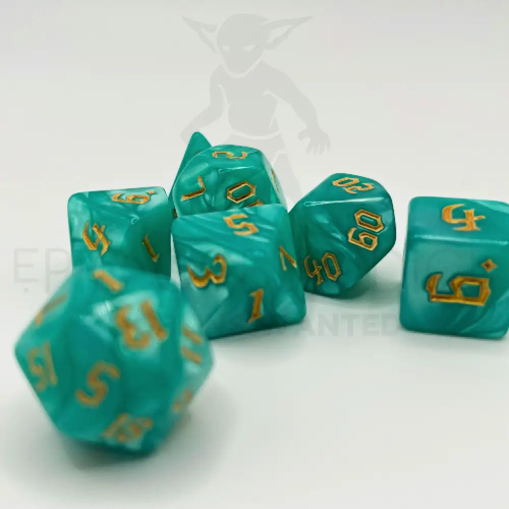 Green Marble 7Pc Dice Set Acrylic