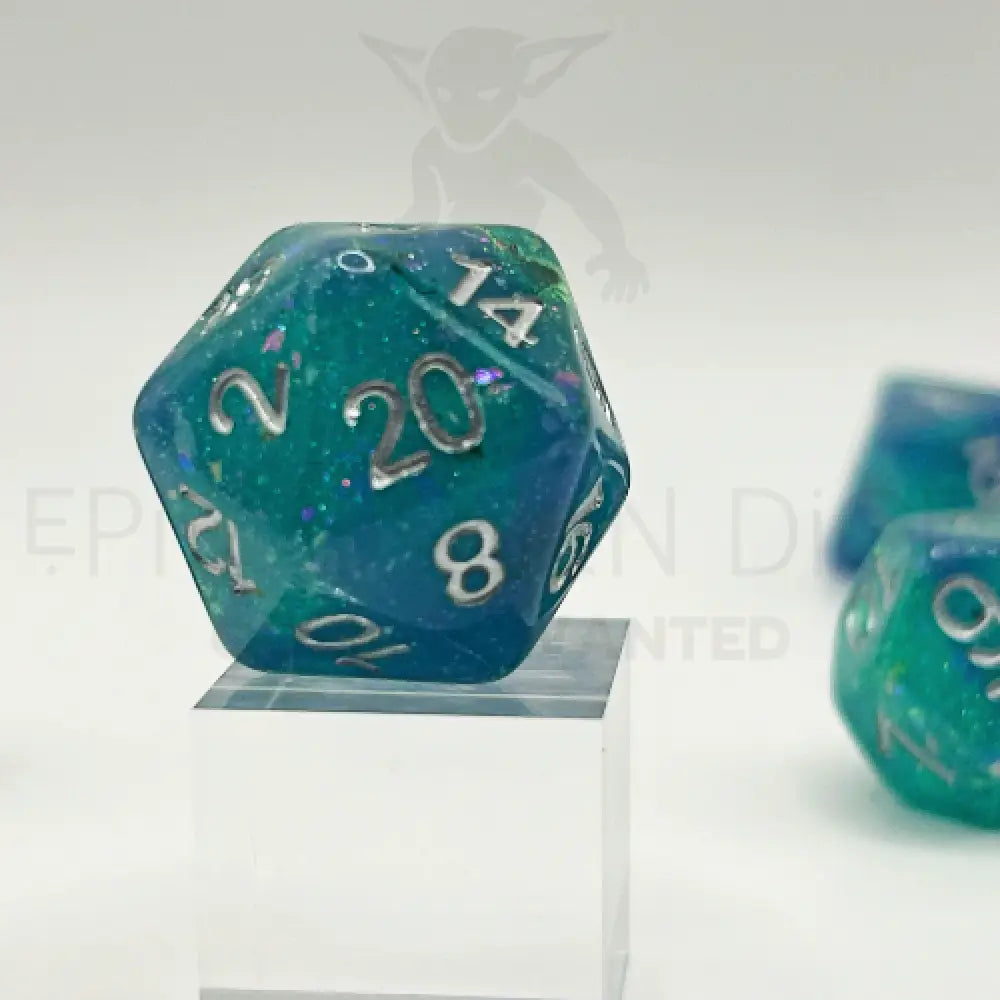 Mermaid Glitter Blue 7Pc Dice Set Resin