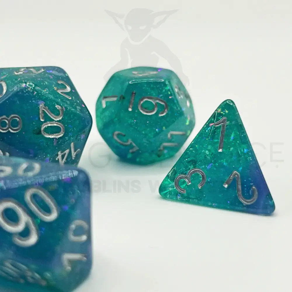 Mermaid Glitter Blue 7Pc Dice Set Resin