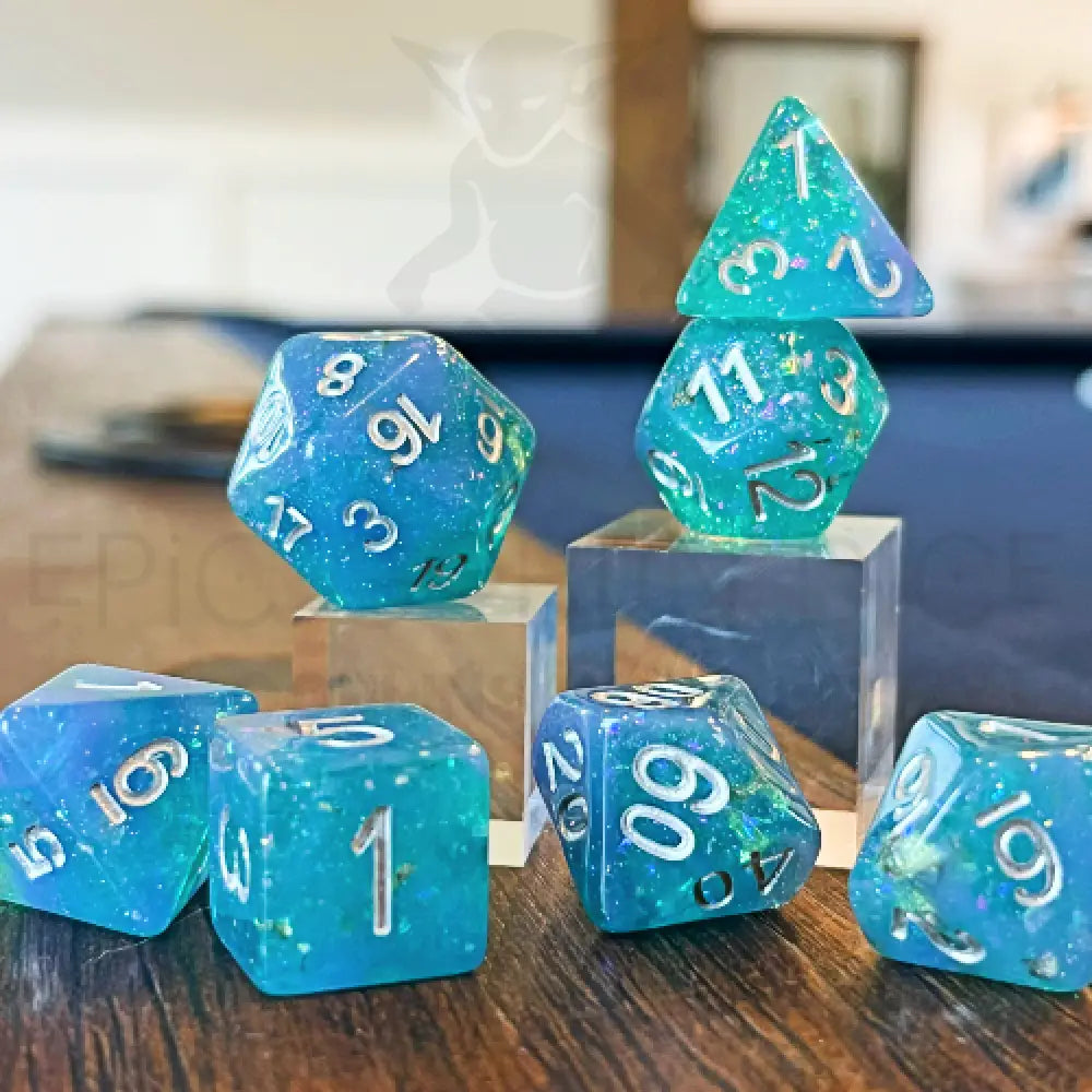 Mermaid Glitter Blue 7Pc Dice Set Resin