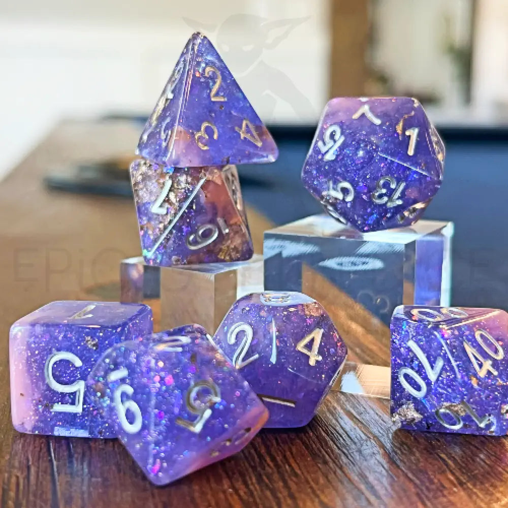 Mermaid Glitter Purple 7Pc Dice Set Resin