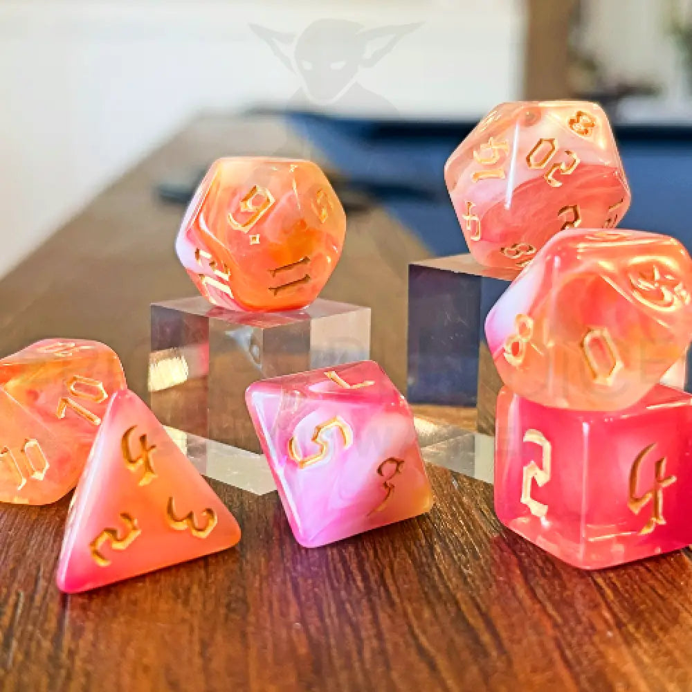 Peach Aura 7Pc Dice Set Acrylic